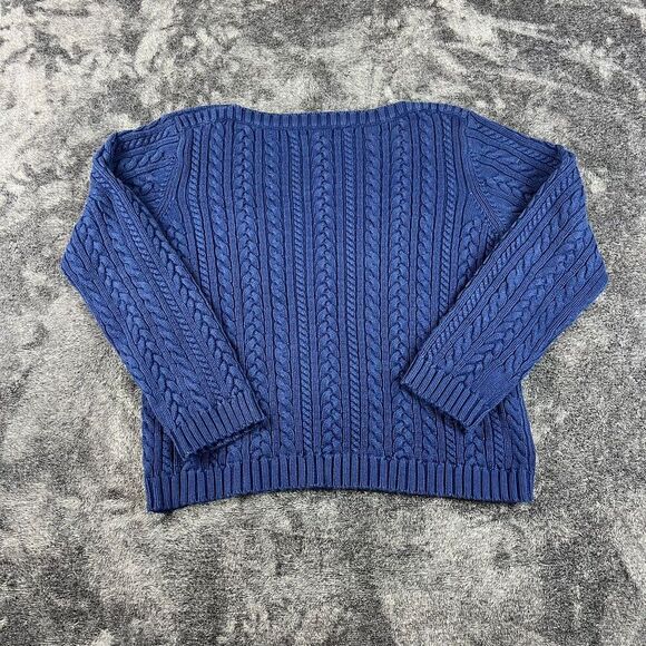 Lauren Ralph Lauren Cable Knit Fisherman Sweater Crewneck Navy Blue M Petite* - Picture 7 of 10